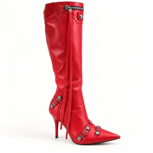 Bottes femme rouges avec rivets et talon aiguille élégantes