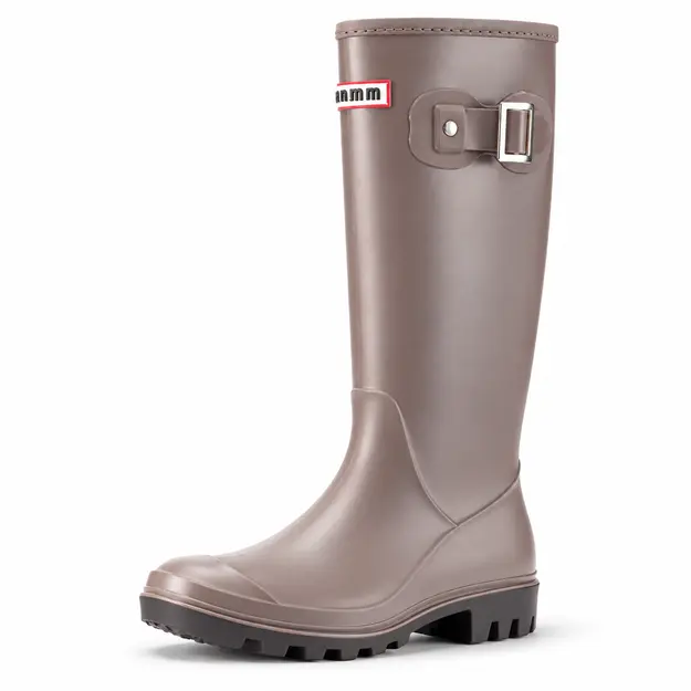 bottes femme taupe hautes a boucle vue de profil sur fond blanc 44747