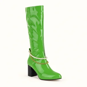 bottes femme vertes a chaine perlee 44689 10b vue principale