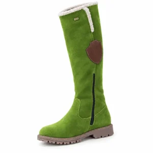 bottes femme vertes a finition veloutee et zip vue de trois quarts sur fond blanc 44796