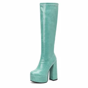 Bottes femmes vertes à plateforme avec zip mode tendance