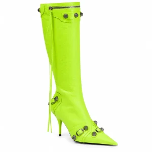 Bottes vertes à rivets pour femme avec talon aiguille élégantes