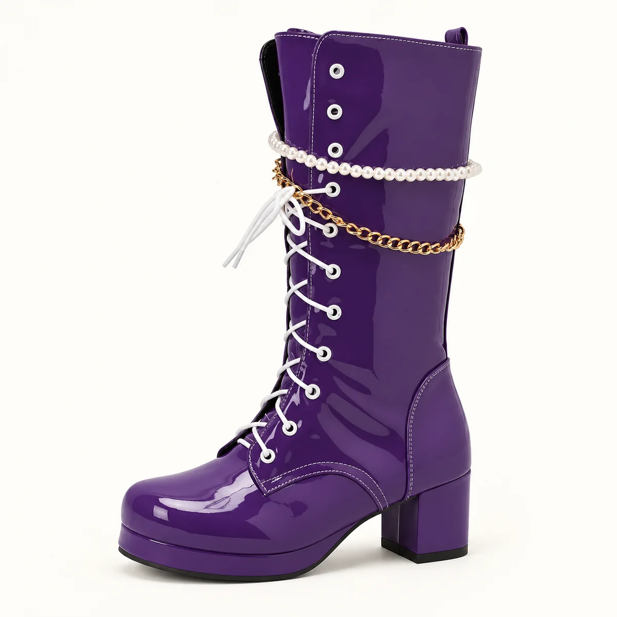 bottes femme violettes a lacets et tal 44692 10b vue laterale