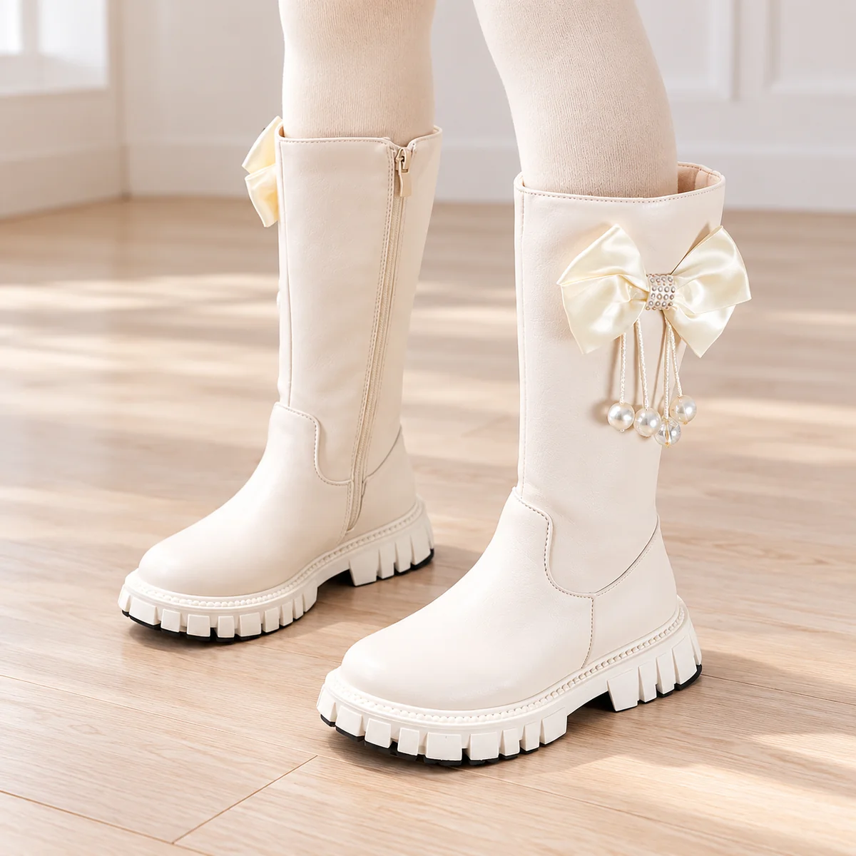 bottes fille beiges hautes a zip 44537 11b porte