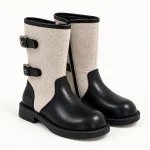 Bottes fille bicolores à deux boucles et zip vue de face