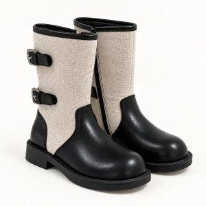 Bottes fille bicolores à deux boucles et zip vue de face