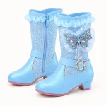 Bottes fille bleues brillantes avec papillon et boucle pour enfant