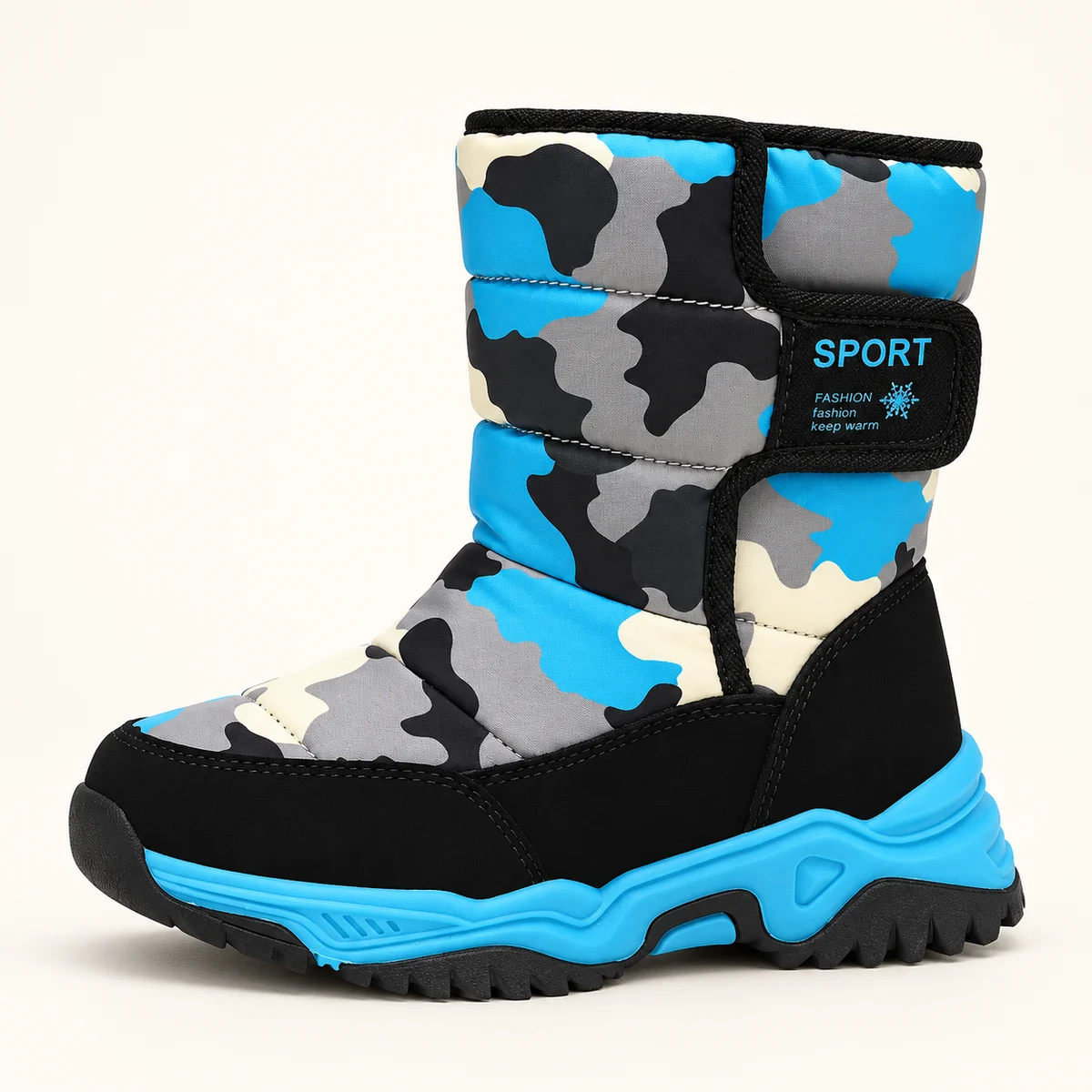 Bottes chaudes pour fille avec design camouflage bleu et scratch
