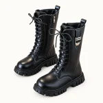 Bottes fille noires à lacets avec semelle crantée pour enfant