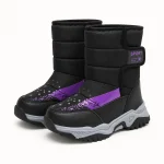 Bottes fille noires fourrées avec scratch et détails violets