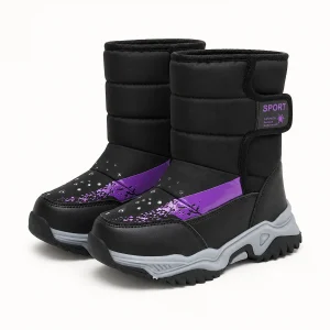Bottes fille noires fourrées avec scratch et détails violets