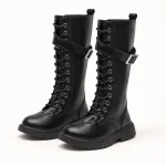 Bottes filles noires hautes à lacets et bride élégantes