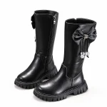 Bottes hautes noires pour fille avec nœud et zip élégantes
