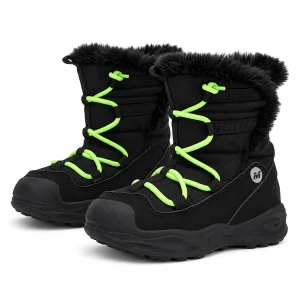Bottes garçon noires fourrées à laçage vert pour l'hiver