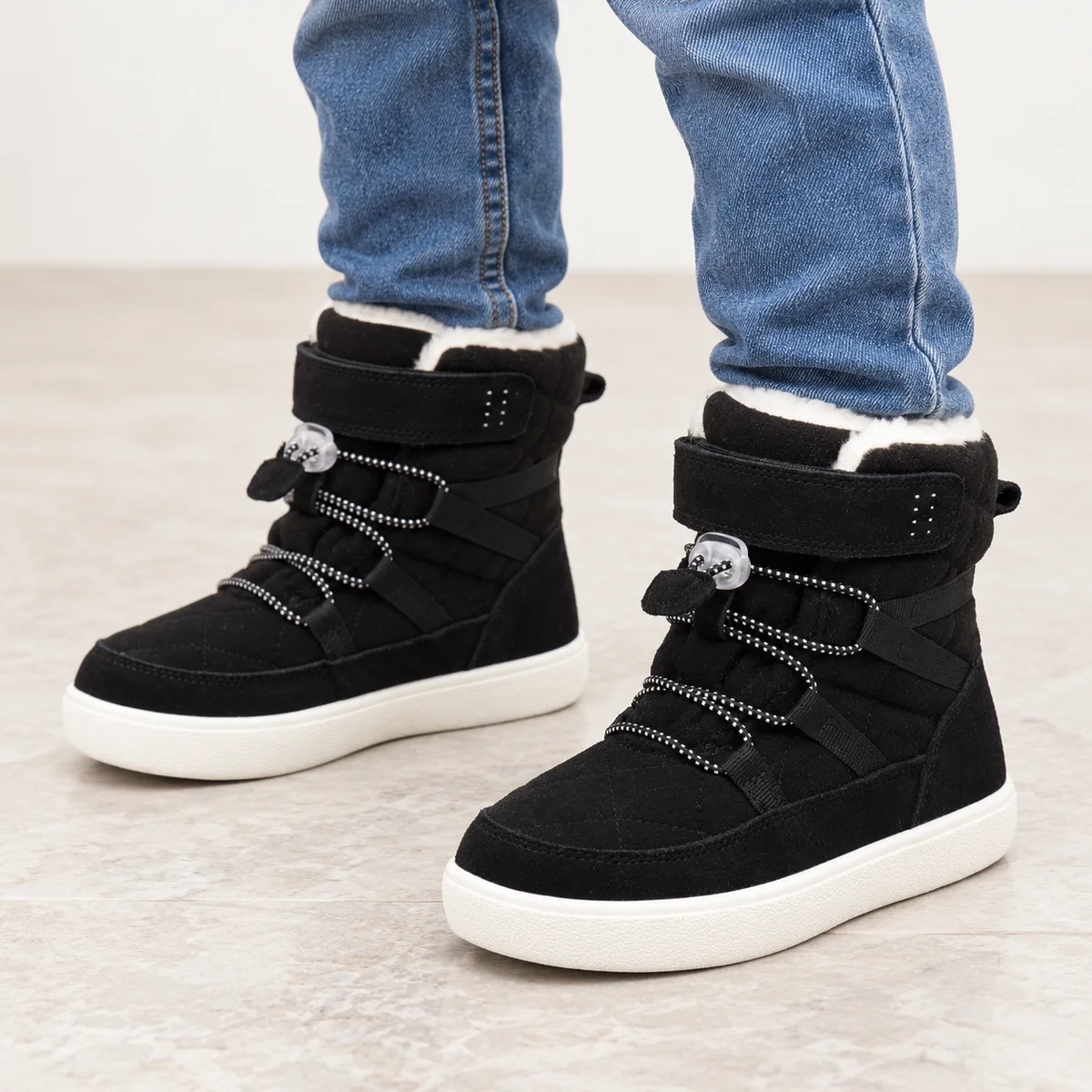 Chaussures pour garçon en cuir noir avec isolation thermique