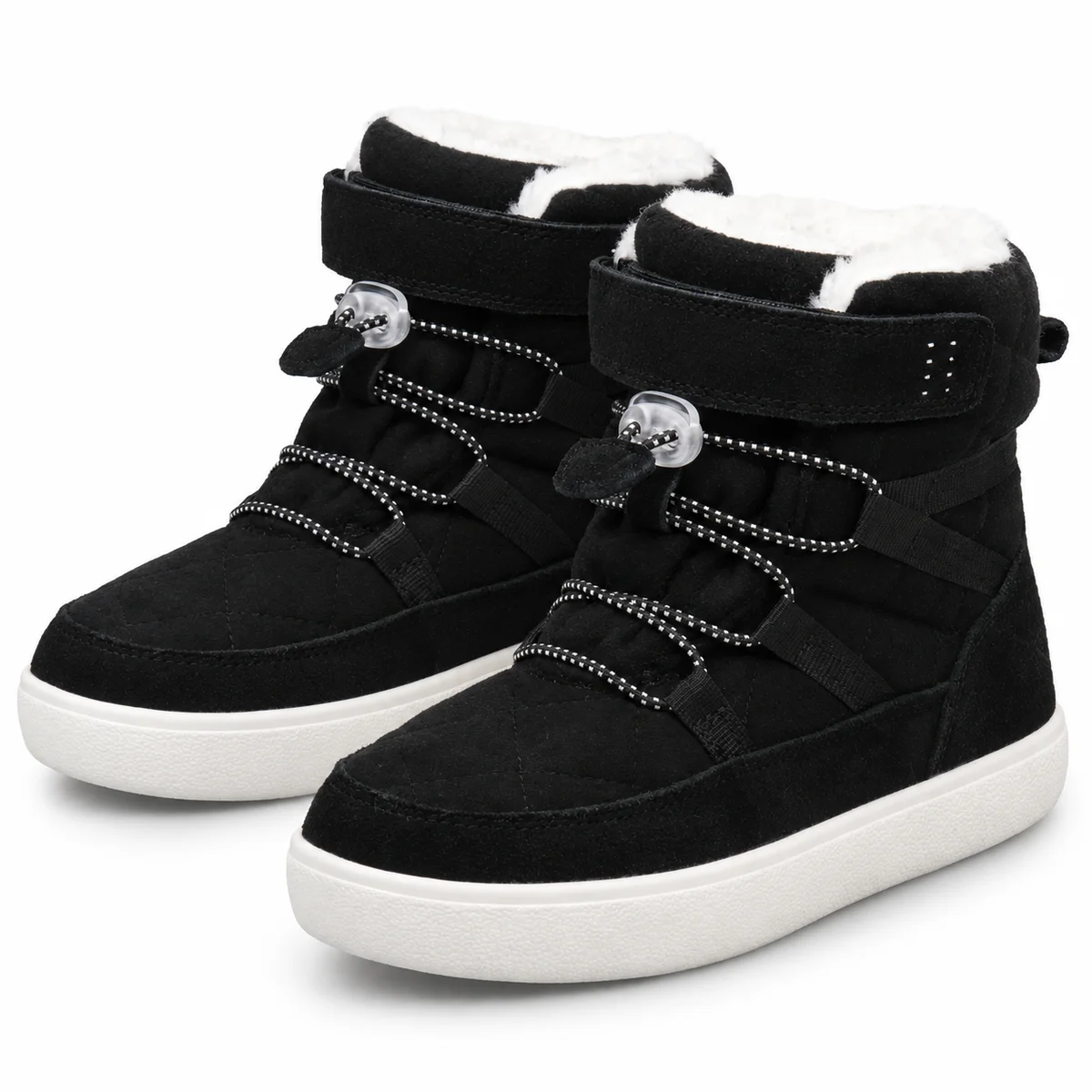 Bottes garçon noires fourrées avec semelle blanche pour hiver