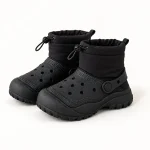 Bottes garçon noires fourrées avec zip et tige matelassée pour hiver