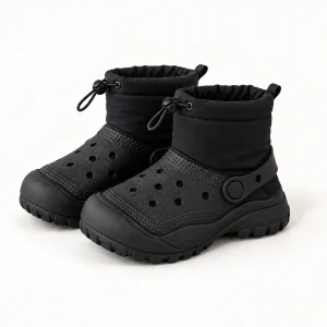 Bottes garçon noires fourrées avec zip et tige matelassée pour hiver