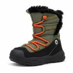 bottes garcon vert kaki doublees en microfibre vue de trois quarts sur fond blanc 44709
