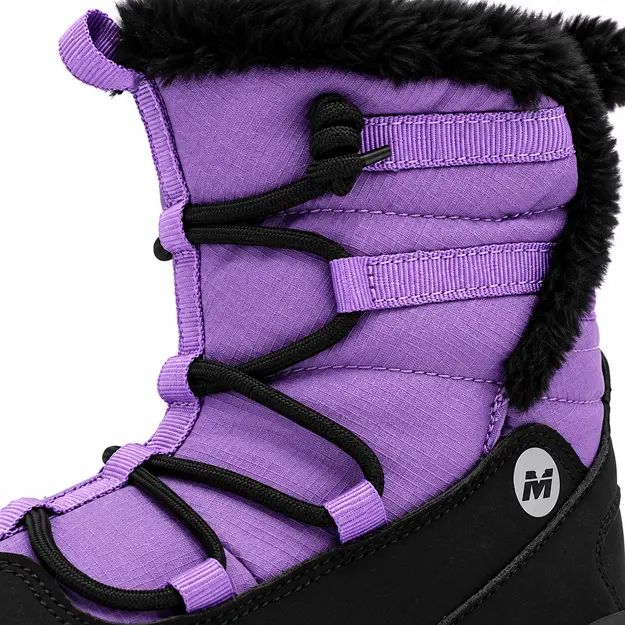 bottes garcon violettes doublees en microfibre detail du lacage elastique et du col double 44708