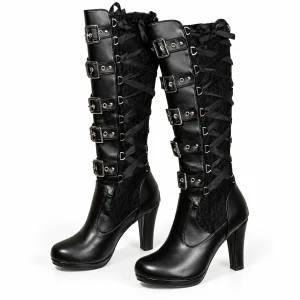 Bottes gothiques femme noires à boucles et lacets