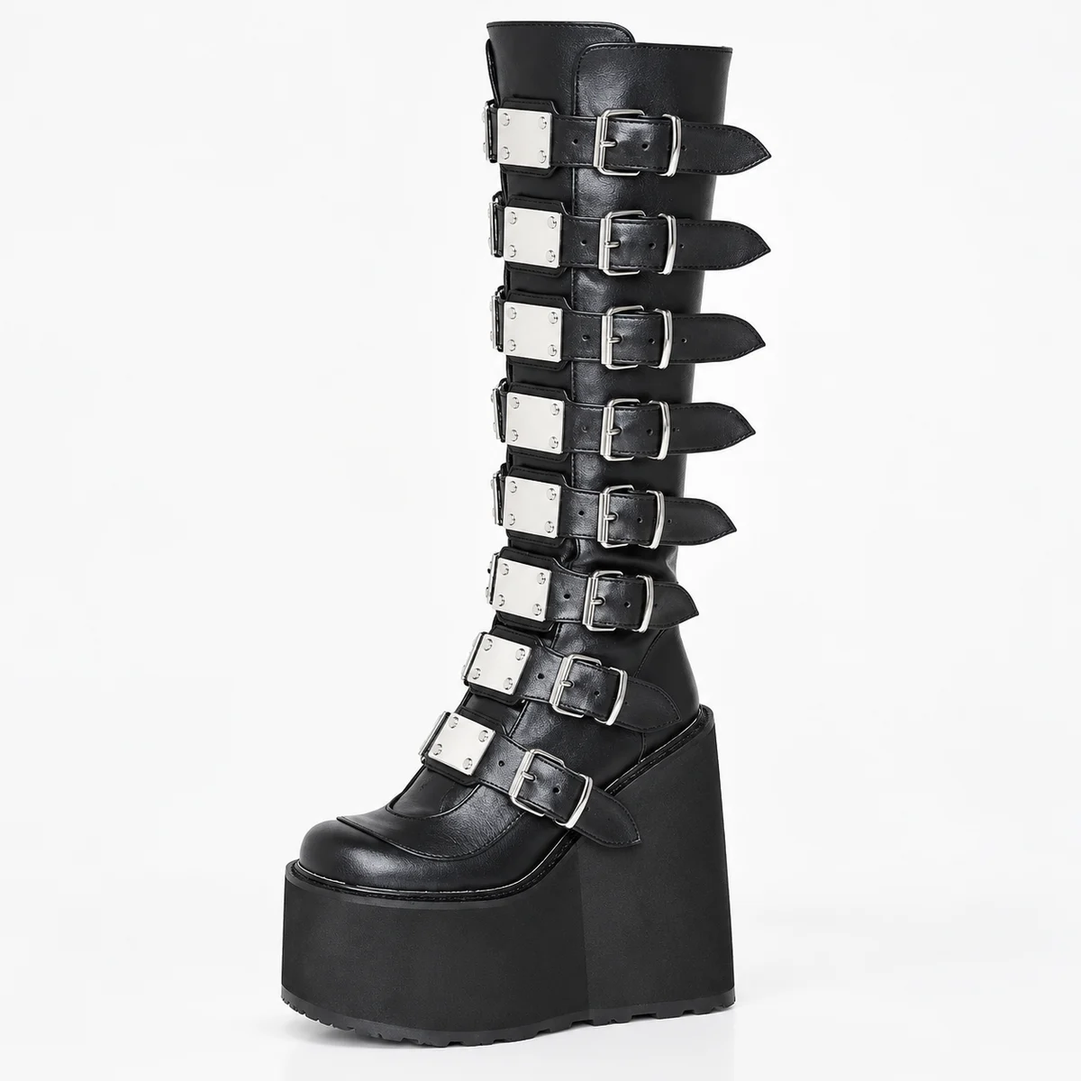 Bottes gothiques à plateforme pour femme en cuir noir avec design élégant