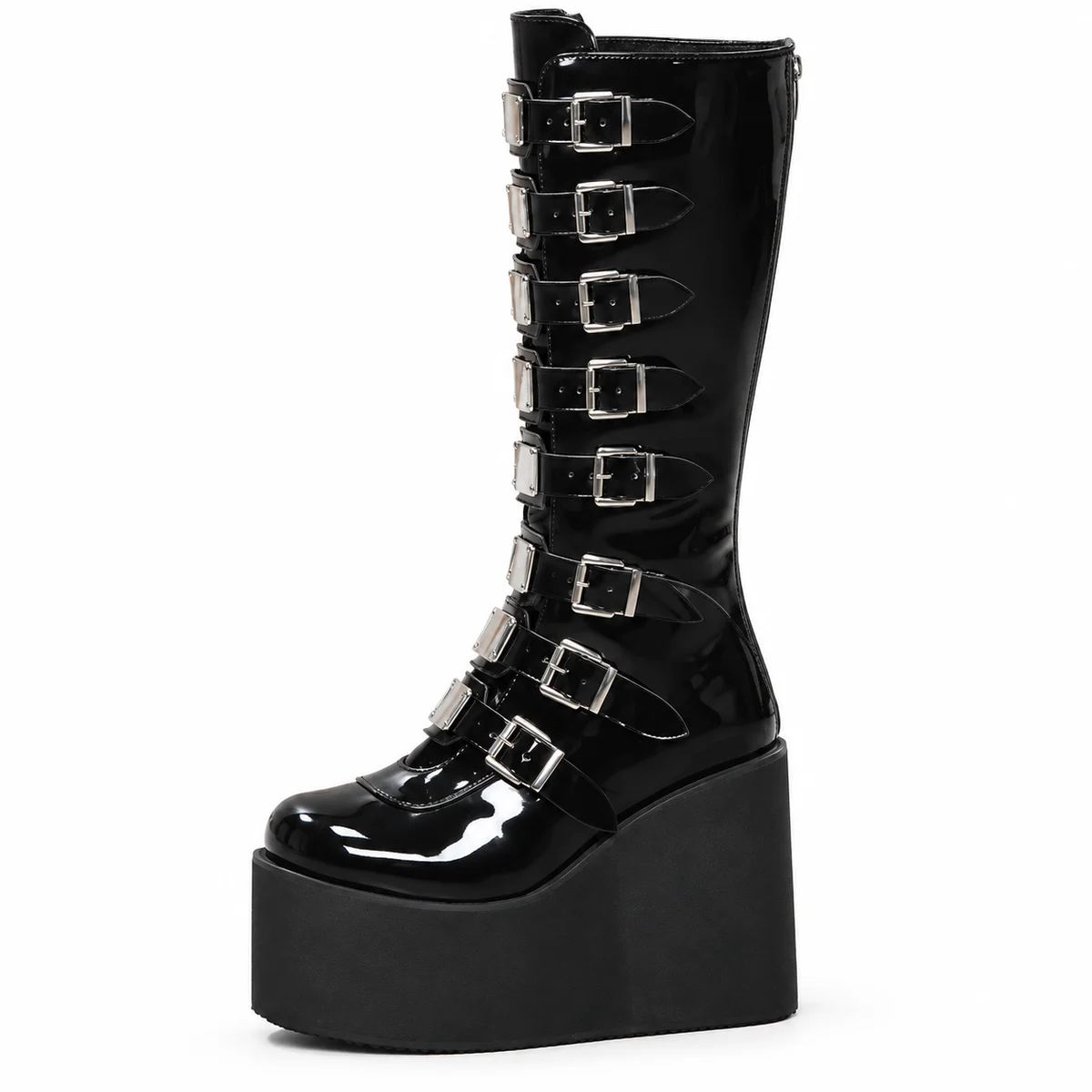 Bottes gothiques noires vernies à boucle pour femme stylish