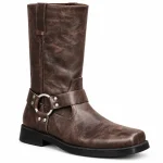 bottes homme brunes style motard a harnais lot18b vue principale