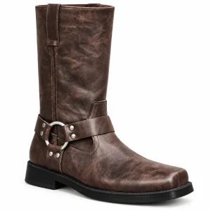bottes homme brunes style motard a harnais lot18b vue principale