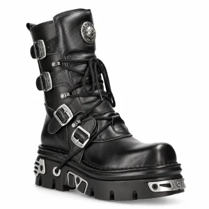 Bottines noires pour homme avec boucles et semelle épaisse élégantes