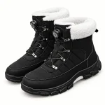Bottes homme noires à col fourré blanc avec laçage pour style hivernal