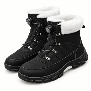 Bottes homme noires à col fourré blanc avec laçage pour style hivernal