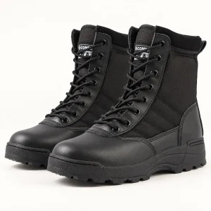 Bottes homme noires à lacets de style militaire en cuir