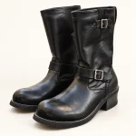 Bottes homme noires style engineer avec deux boucles en cuir