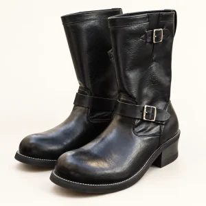 Bottes homme noires style engineer avec deux boucles en cuir