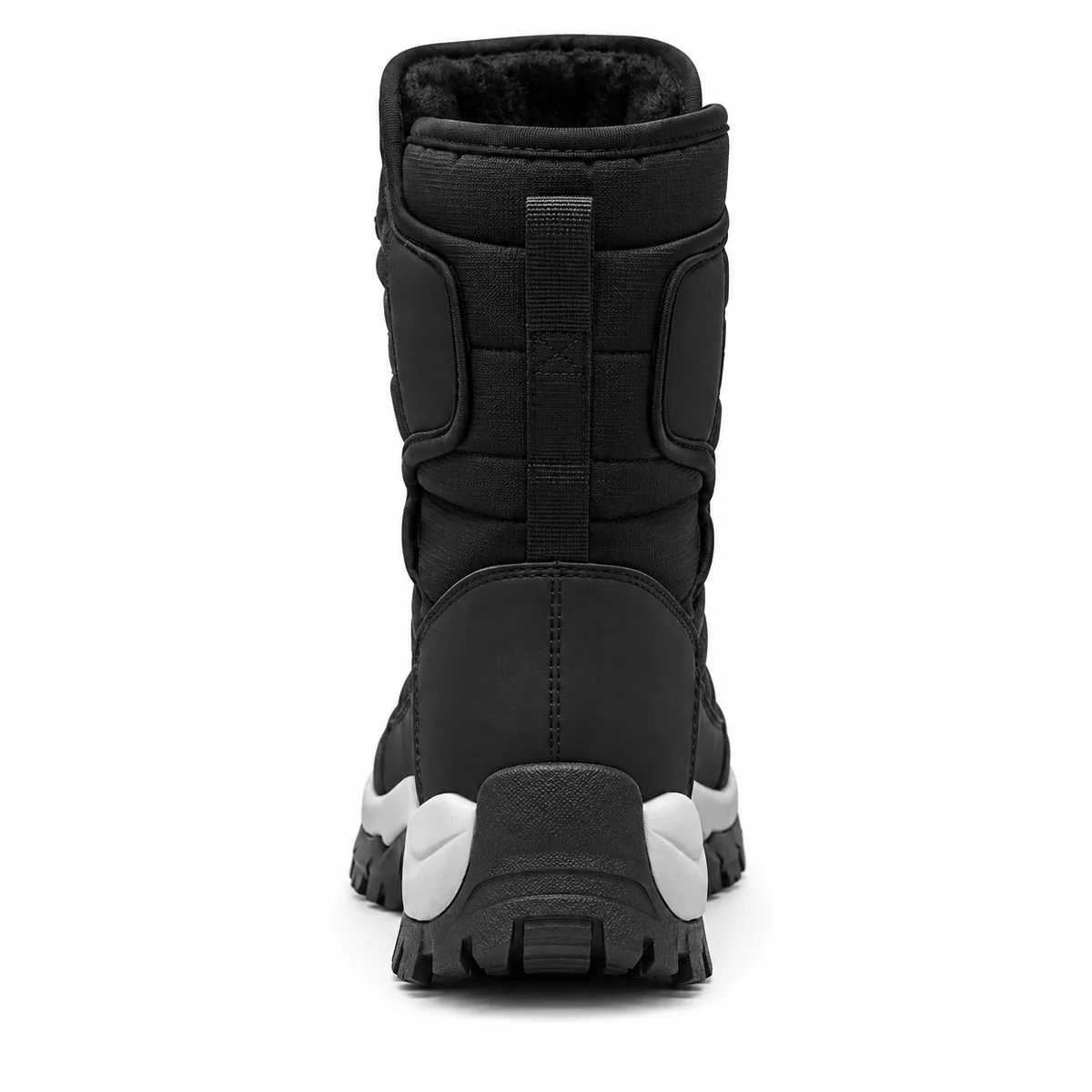 Vue de face des bottes homme noires fourrées avec fermeture à cordon