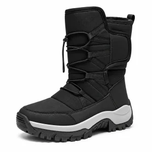 Bottes homme noires fourrées à cordon pour hiver élégantes et chaudes
