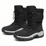 Bottes homme noires fourrées à laçage avec semelle grise pour hiver