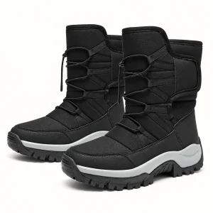 Bottes homme noires fourrées à laçage avec semelle grise pour hiver