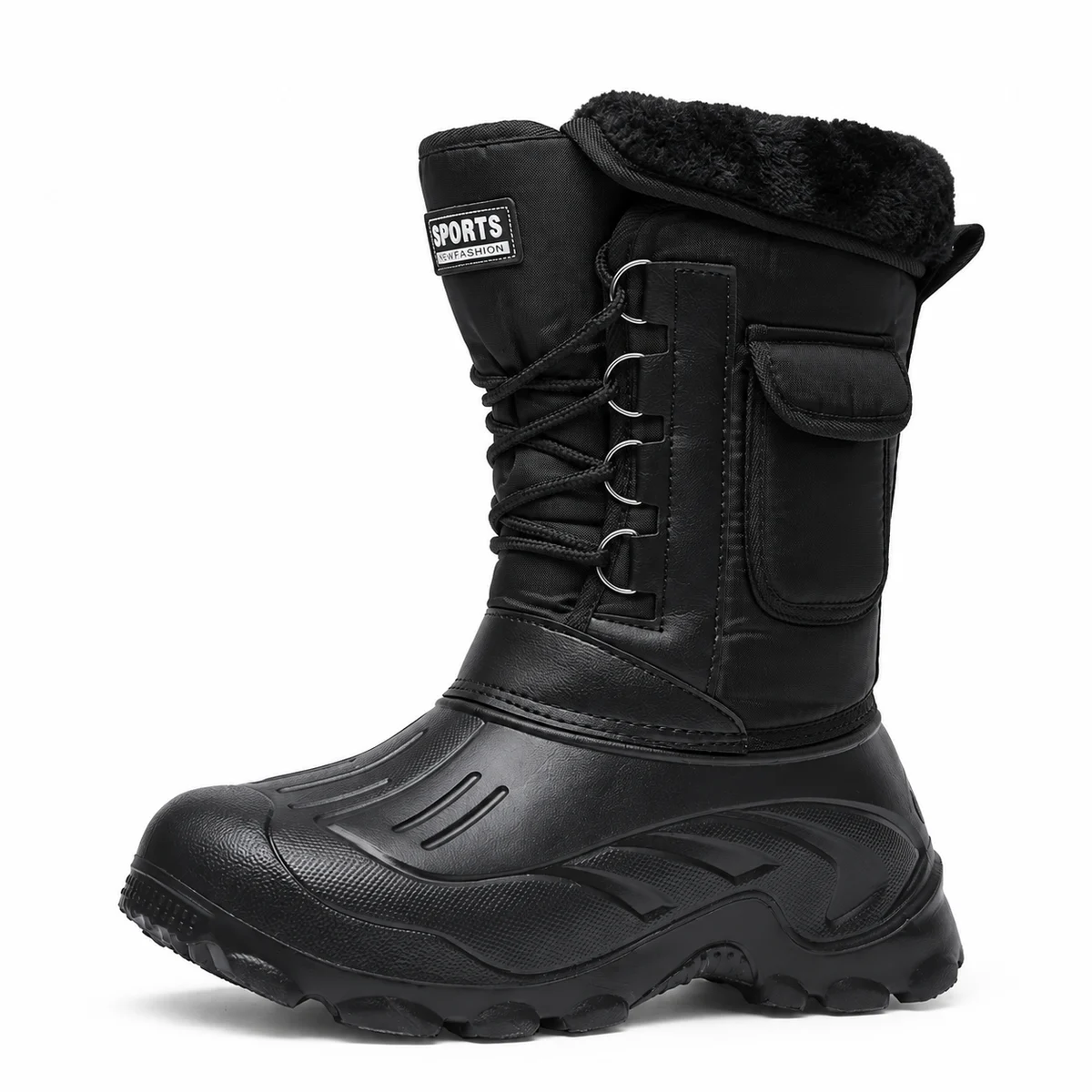 Bottes homme noires à lacets et col fourré pour l hiver