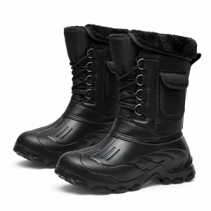 Bottes noires pour homme fourrées avec lacets et bride au col