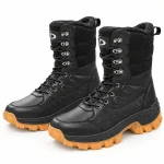 Bottes homme noires fourrées avec lacets et semelle camel elegantes
