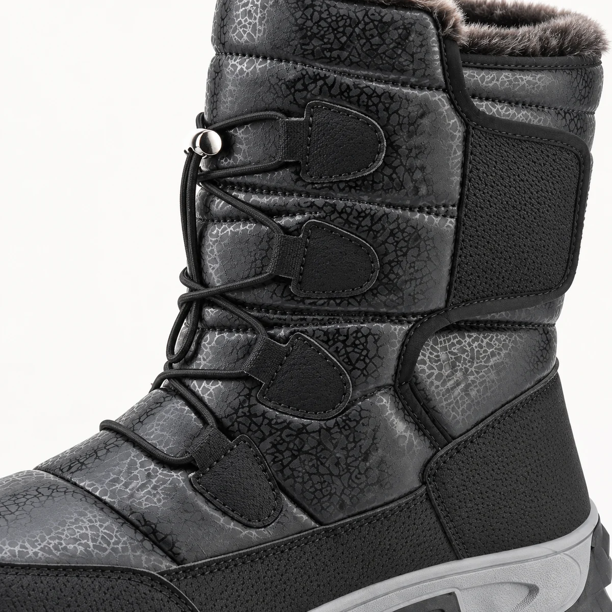 Chaussures homme noires fourrées avec trois scratchs pour toutes conditions hivernales