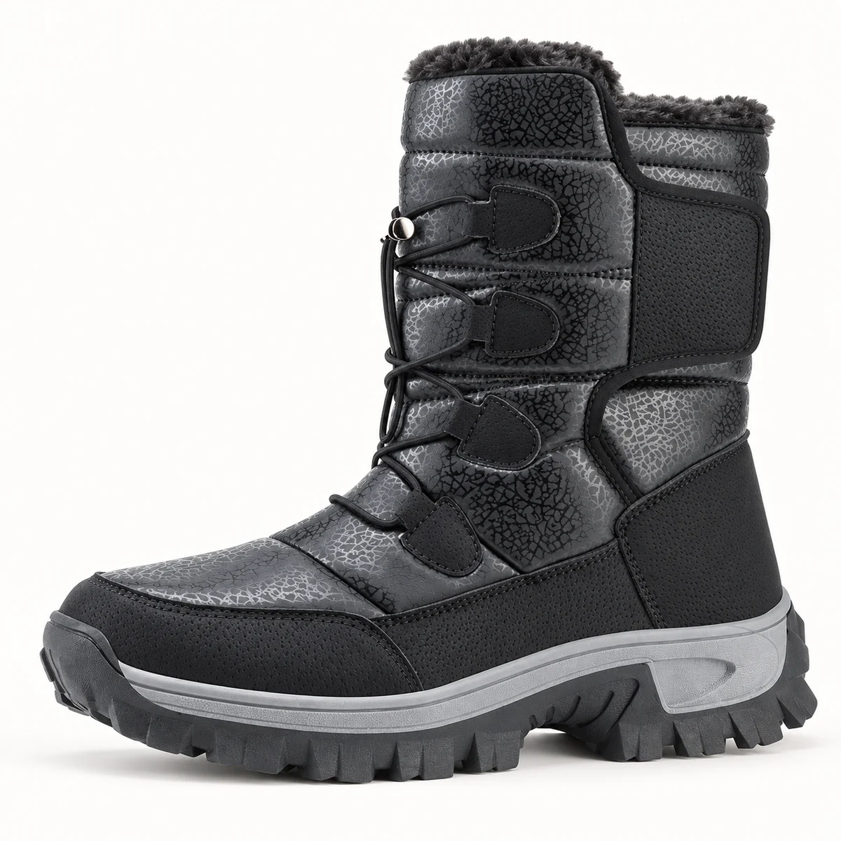 Bottes homme avec fermeture à scratchs, intérieur fourré noir