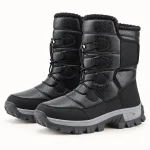 Bottes homme noires fourrées avec trois scratchs pour hiver durable