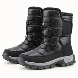 Bottes homme noires fourrées avec trois scratchs pour hiver durable
