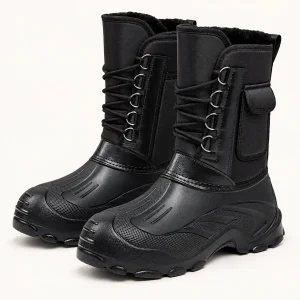 Bottes homme noires fourrées à lacets avec tige matelassée pour hiver