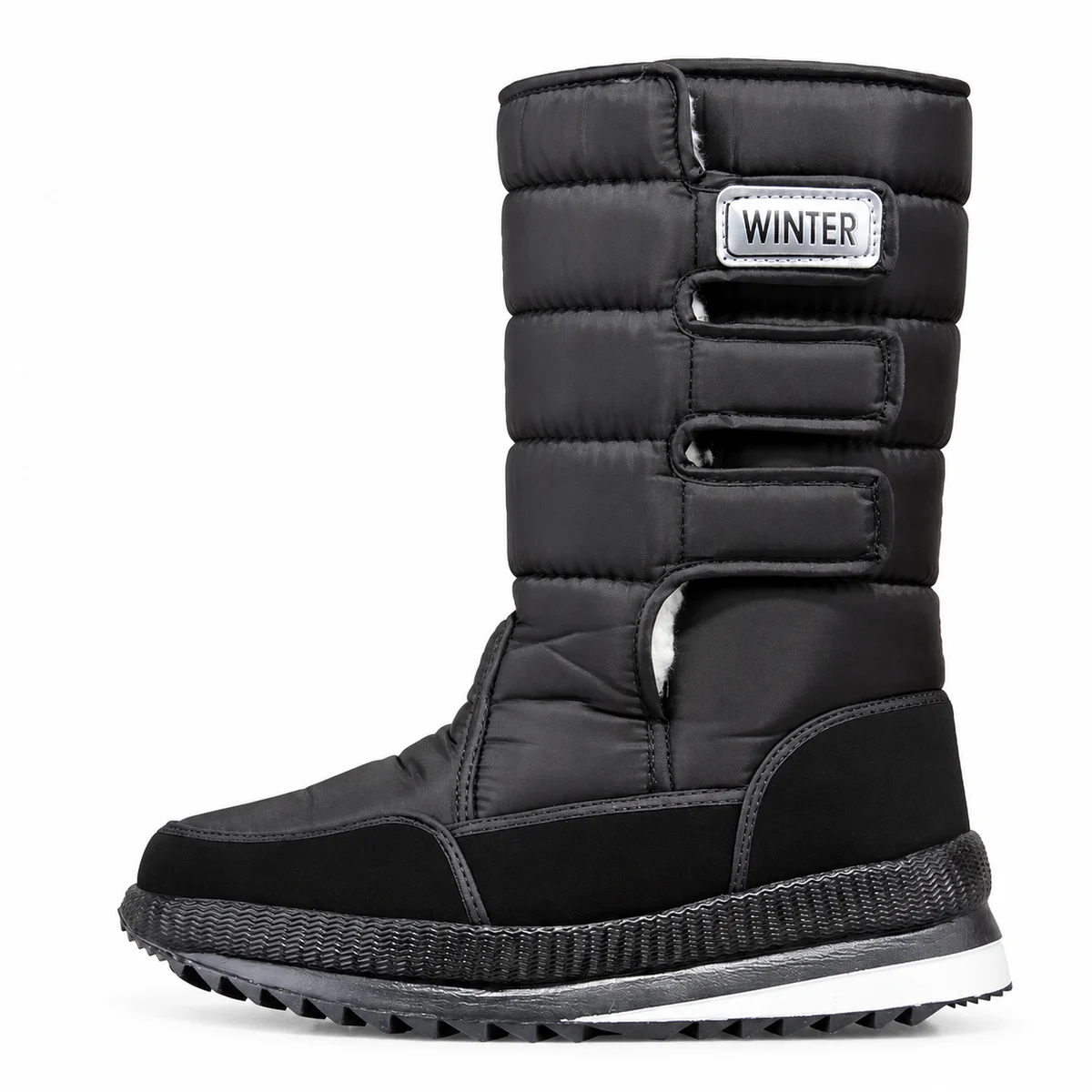 Bottes hommes noirs fourrées à deux scratchs solides et chaudes