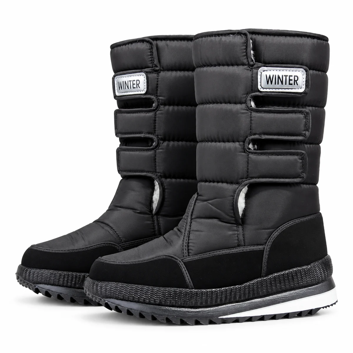 Bottes homme noires fourrées avec deux scratchs pour confort et style