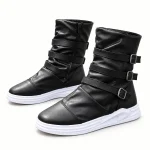 Bottes homme noires hautes avec brides et semelle blanche élégantes